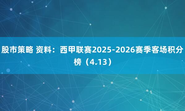 股市策略 资料：西甲联赛2025-2026赛季客场积分榜（4.13）
